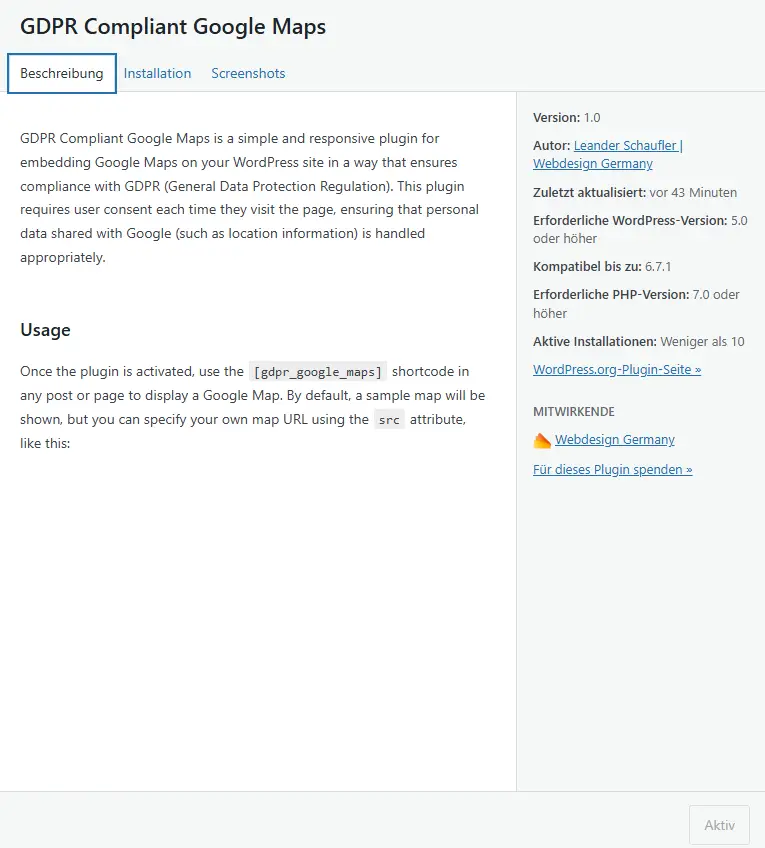 WordPress Google Maps Plugin Beschreibung